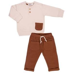 NEW EMC boy's printed fleece and rib-knitted fabric set in brown
